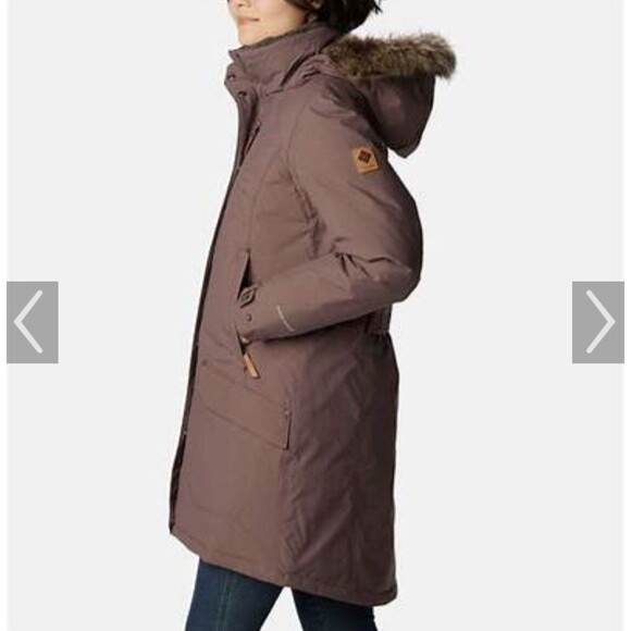 $350 Columbia Icelandite Turbodown Parka Coat SZ M Insulated Hooded Long Mauve - Picture 3 of 12